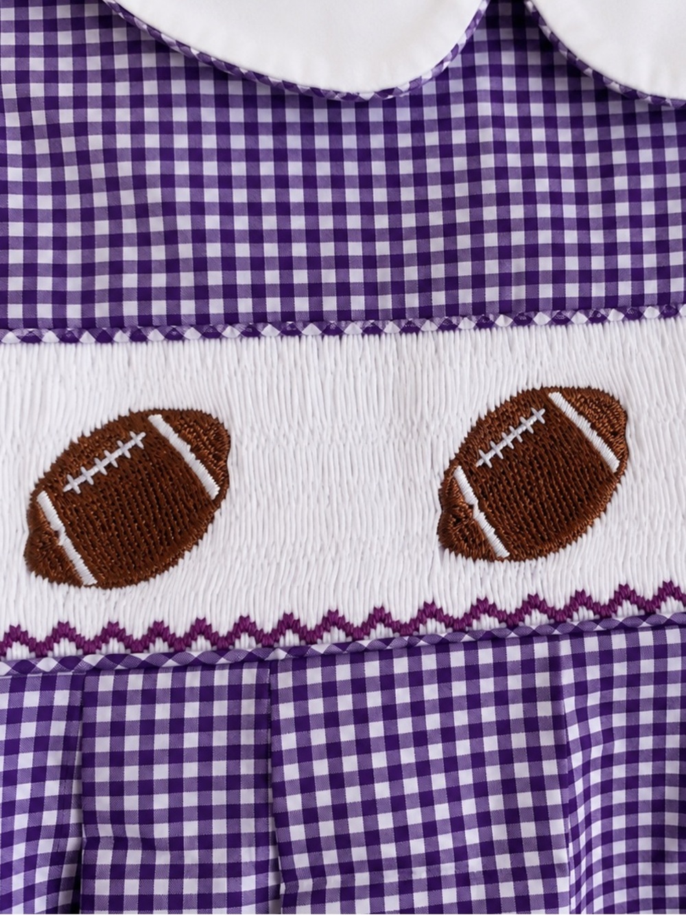 NWT Shop Teeta Purple Gingham Football Noah Bubble Smocked Romper 24M Lined - Picture 3 of 5